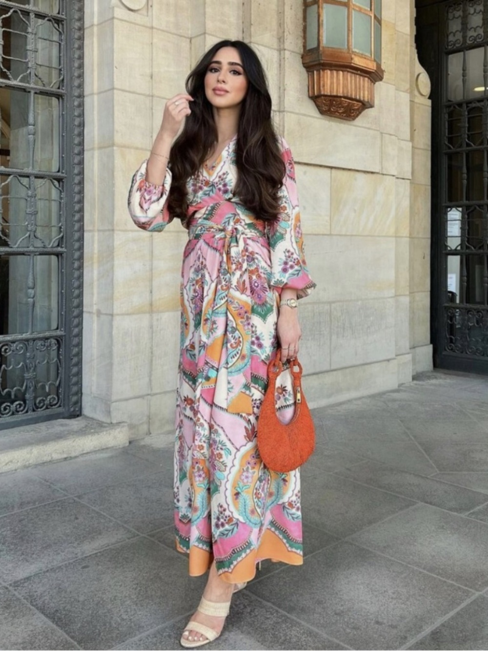 ZARA NWT WOMAN PRINTED MAXI WRAP DRESS PINK size XL - Picture 3 of 14